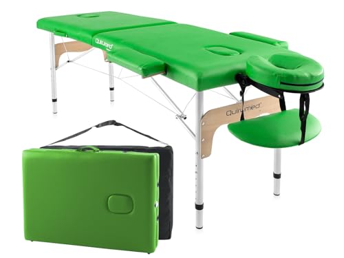 Quirumed Aluminium Folding Massage Table Easy, Colour Green, 180 x 60 cm, Leatherette, Portable, Lightweight, Removable headrest, Face hole, Height adjustable, Up to 120 kg