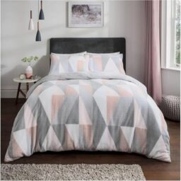 Sleepdown Geometric Teddy Fleece Thermal Warm Cosy Super Soft Duvet Cover Quilt Bedding Set with Pillow Cases - Blush Pink - Double (200 cm x 200 cm)