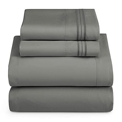 Hearth & Harbor Twin Size Sheets - 3 Piece Bed Sheet Set, Hotel Luxury Double Brushed Bed Sheets - Extra Soft Bedding Sheets & Pillowcases, Twin, Charcoal Grey