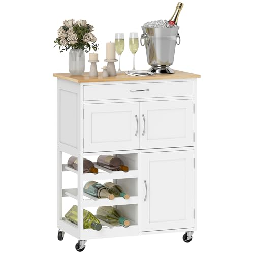 HOMCOM Modern Kitchen Trolley Rolling Island Storage Cart with Drawer White