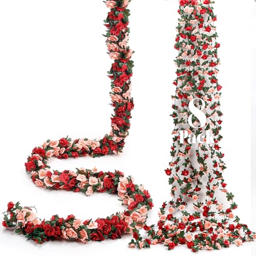Miracliy 8 Pack 65 FT Flower Garland Decorations Plastic Artificial Flowers for Wedding Decoration Photo Booth Backdrop
