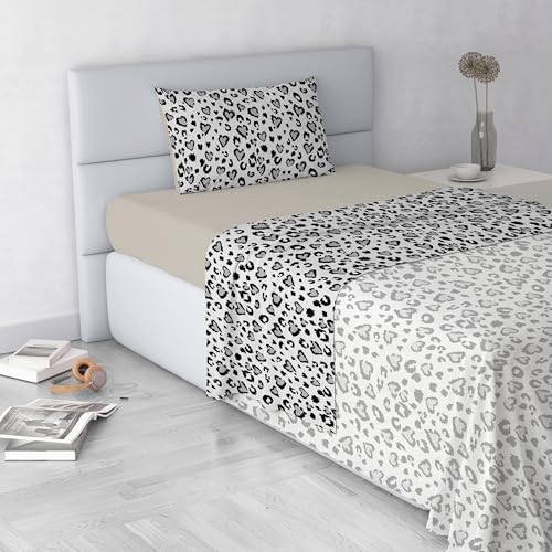 Fashion Bed Sheet Set, Made in Italy, Soft Microfibre Bed Set, Fitted Sheet, Top Sheet 150 x 270 cm and Pillowcase with Inner Flap, Single, Ingrid