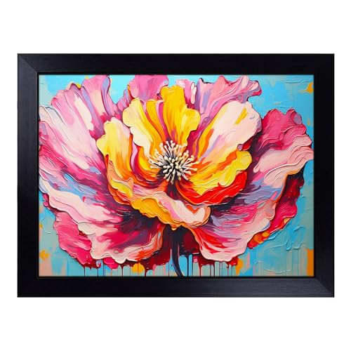 Lap Tray with Bean Bag Cushion, Peony Flower Pop Art - Handmade in the UK, Raised Wooden Edge, Padded Cushion, Heat-Resistant Wipe-Clean Surface, for Meals, Laptops and Crafts