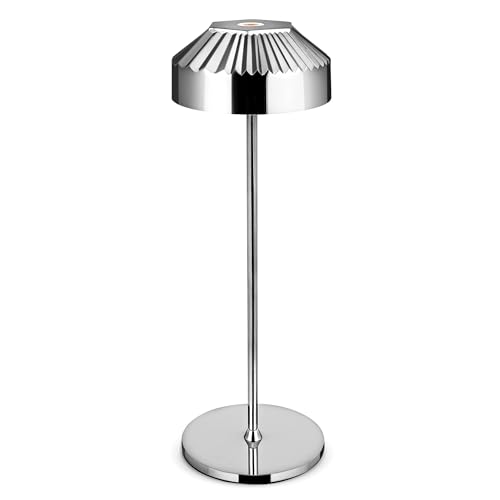 LuminexDesigns Rechargeable Cordless Table Lamp TL16 VIOA - 25cm LED Table Lamp with Aluminium Shade, Premium Chrome Finish, IP54 for Bedroom, Living Room, Dining Room & Patio, 2600mAh