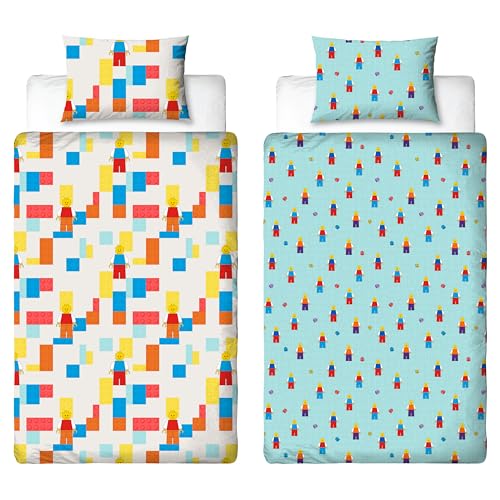 LEGO® Single Duvet Cover Set Colourblock Bricks Reversible 2 Sided Blue Bedding Including Matching Pillow Case LEGO® Design Single Bed Set