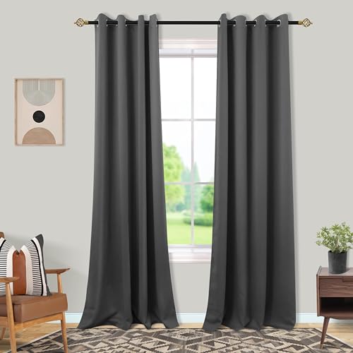 Mrs.Naturall Dark Grey Curtains 52x92 Inches Long for Living Room 2 Panels Blackout Room Darkening Curtains
