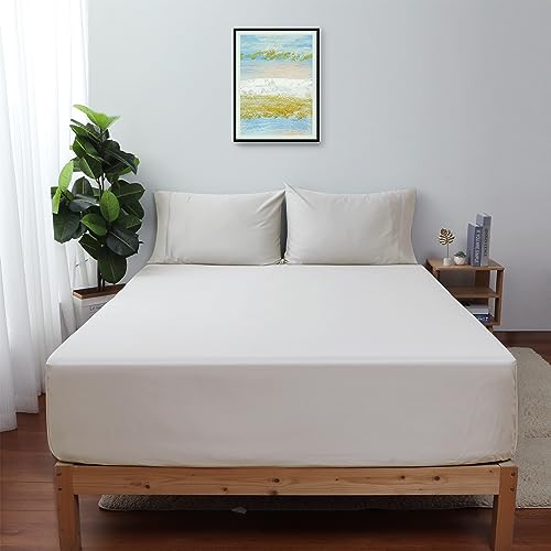 "King Size Fitted Sheet Only Light Beige, 100% Egyptian Cotton 600 Thread Count, 16"" Deep Pocket Premium Cotton Mattress Sheet (1 Bottom Sheet Only)"