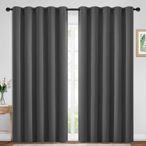 Yakamok Black Out Blackout Curtains Room Darkening Thermal Insulated Window Panels, Solid Grommet Top Drapes for Bedroom/Living Room (70Wx84L, Charcoal Grey, 2 Panels)