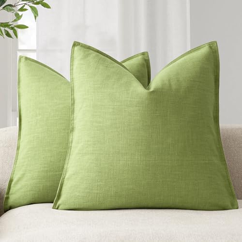 Foindtower Pack of 2, Decorative Linen Soild Throw Pillow Covers Soft Accent Euro Cushion Case Farmhouse Neutral Pillowcase for Chair Couch Sofa Bedroom Living Room Home Decor 18 x 18 Inch Lush Green