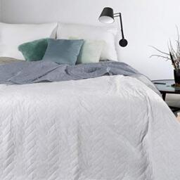 Reversible Bedspread, Armchair Protector, Bed Throw, Luiz, Quilt, Velour, Soft Sofa Blanket, Quilting, 70 x 160 cm, 170 x 210 cm, 220 x 240 cm, Matching Pillowcases (White + Silver, 170 x 210 cm)