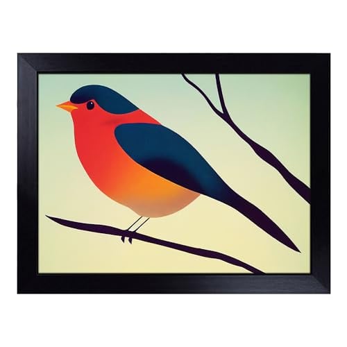 Lap Tray with Bean Bag Cushion, Select Robin Bird Abstract - Handmade in the UK, Raised Wooden Edge, Padded Cushion, Heat-Resistant Wipe-Clean Surface, for Meals, Laptops and Crafts