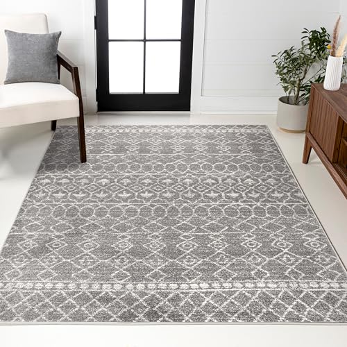 JONATHAN Y MOH209B-3 Izil Moroccan Beni Souk Indoor Farmhouse Area-Rug Bohemian Minimalistic Geometric Easy-Cleaning Bedroom Kitchen Living Room Non Shedding, 3 X 5, Gray,Cream