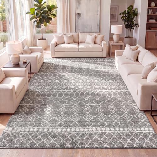 JONATHAN Y MOH209B-3 Izil Moroccan Beni Souk Indoor Farmhouse Area-Rug Bohemian Minimalistic Geometric Easy-Cleaning Bedroom Kitchen Living Room Non Shedding, 3 X 5, Gray,Cream