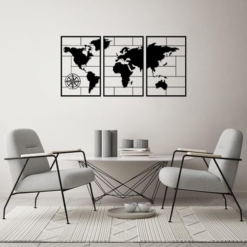 Stylish Decorative Metal Wall Accessory (3 Pieces), Black, 50 x 75 cm, 100% Metal, Thickness: 1.5 cm, Perfect for Modern Home Decor & Art Display
