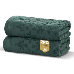 Rapport Home Versailles Jacquard Face Towels 2-Pack – Luxurious 100% Cotton 500gsm Soft Absorbent Face Cloths, Oeko-Tex Certified Bathroom Hand Towels – Jade Green (30x30cm)