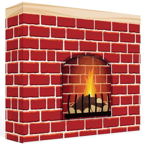 Zhanmai Christmas Faux Fire Place Red Brick Cardboard Fireplace Fake Fireplace Backdrop Artificial Cardboard 3D Fire Flame Prop Fake Centerpiece for Christmas Party Background Decor