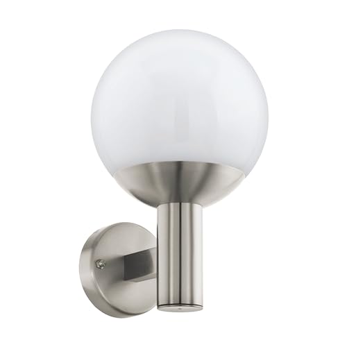 Eglo Smart Home LED Wall Lamp Nisia-C, Outdoor Wall Light, Outdoor Lamp Made of Stainless Steel, White Plastic, Outdoor Light with E27 Socket, IP44
