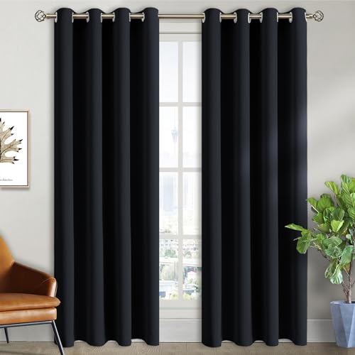 BGment Black Blackout Curtains for Living Room/Bedroom, Black Out Curtains 84 Inch Long Thermal Insulated Privacy Grommet Window Drapes for Home Decor, 2 Panels, Each 52 Inch Wide