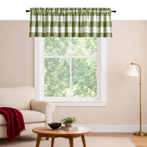Softopia Cotton Buffalo Check Kitchen Window Valances 2 Pack, 54x18 Inches Rod Pocket Farmhouse Curtain Panels for Dining Room, Living Area, Bathroom, Caf??, Rustic D??cor, Mint Green