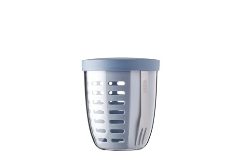 Mepal – Fruit & Veggie Pot Ellipse – Fruit container – Ideal For Fruit and Vegetables On The Go – Fruit Box With Fork & Colander – 600 ml – Nordic Blue
