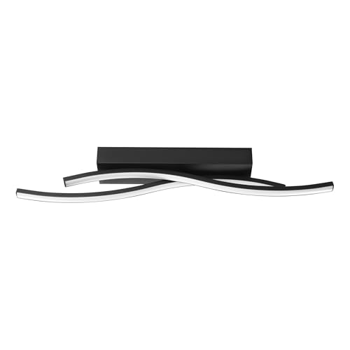 Eglo LED Ceiling Light Fitting Viloria, Curved Ceiling lamp, Living Room Lighting Made of Metal in Black and Plastic in White, Warm White, 56.5 cm
