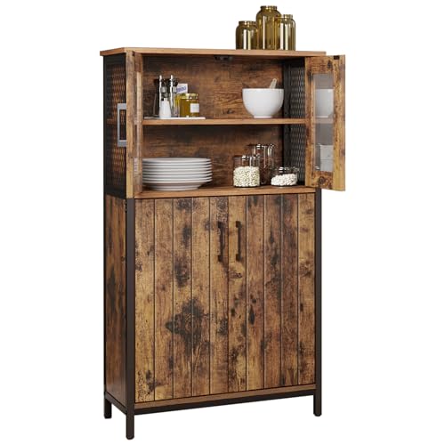 VASAGLE Storage Cabinet, Multipurpose Cupboard, Sideboard, Adjustable Shelf, Bathroom Cabinet, Steel Frame, for Living Room Kitchen, Industrial Style, Rustic Brown and Black LSC260B01
