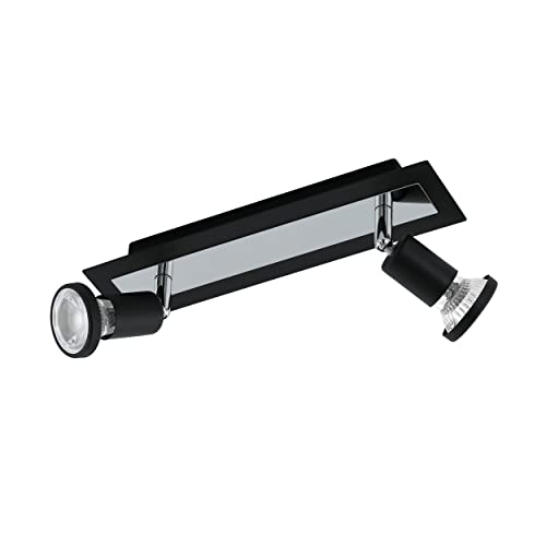 Eglo LED Ceiling Lamp Sarria, 2-Light Ceiling Spotlight, Metal Ceiling Fixture, Living Room lamp in Black and Chrome, Spots with GU10 Bulbs, Warm White