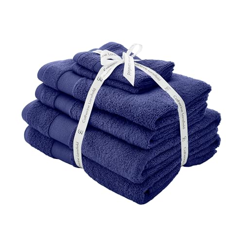 Catherine Lansfield Anti Bacterial Soft & Absorbent Cotton 6 Piece Towel Set Navy Blue