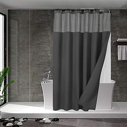 "N&Y HOME Extra Long Waffle Weave Shower Curtain with Snap-in Fabric Liner & 12 Hooks Set - 71"" x 84"", Hotel Style & Mesh Top Window, Machine Washable - 71x84, Graphite Gray"