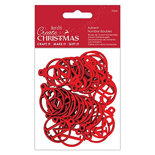 Create Christmas Advent Number Baubles, 25 Pack Red, Make Your Own DIY Christmas Advent Calendar, Family Craft, Countdown to Christmas, Crafts Accessories