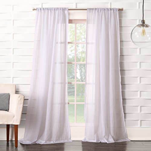 "No. 918 Tayla Crushed Texture Semi-Sheer Rod Pocket Curtain Panel, 50"" x 95"", White"