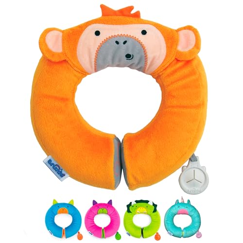 Trunki Kid's Travel Neck Pillow And Chin Rest - Support Sleepy Heads in the Car Seat, Plane, Bike or Pram - Yondi Small Mylo Monkey (Orange)