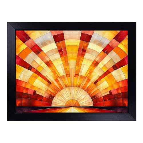 Lap Tray with Bean Bag Cushion, An Art Deco Sunset - Handmade in the UK, Raised Wooden Edge, Padded Cushion, Heat-Resistant Wipe-Clean Surface, for Meals, Laptops and Crafts