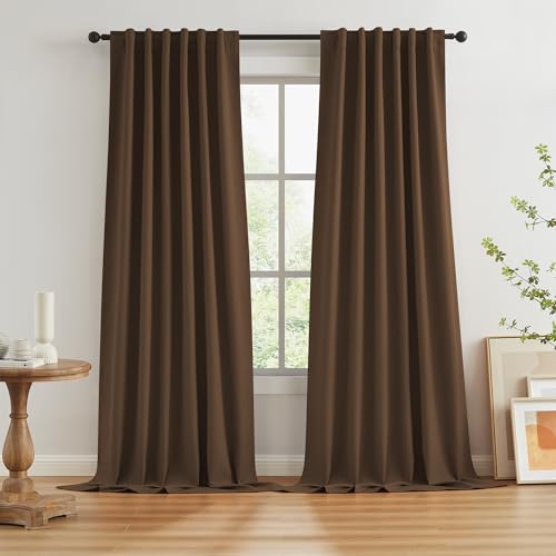 KEQIAOSUOCAI Brown Linen Textured Blackout Curtains 126 Inches Long for Living Room, Light Blocking Canvas Look Curtain Drapes Chocolate Brown 50 by 126 Inch Length 2 Panels Back Tab Rod Pocket