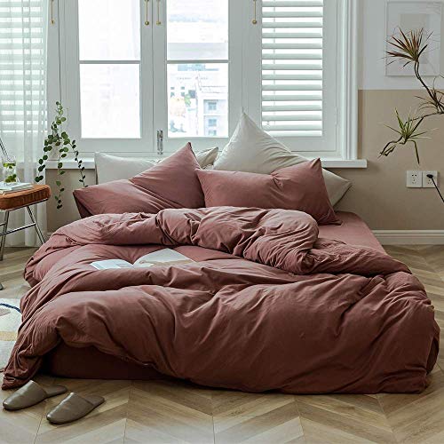 AMWAN Double XL Bedding Set Single Style Rustic Bohemian Soft Cotton Jersey Knit Bedding Set Includes 1 Duvet Cover and 2 Pillow Cases, Plain Brick Red, Red