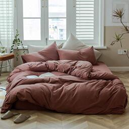 AMWAN Double XL Bedding Set Single Style Rustic Bohemian Soft Cotton Jersey Knit Bedding Set Includes 1 Duvet Cover and 2 Pillow Cases, Plain Brick Red, Red