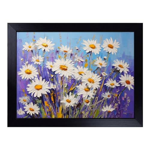 Lap Tray with Bean Bag Cushion, Daisy Palette Knife - Handmade in the UK, Raised Wooden Edge, Padded Cushion, Heat-Resistant Wipe-Clean Surface, for Meals, Laptops and Crafts