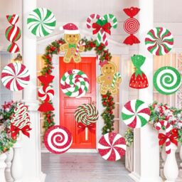 GuassLee Candy Gingerbread Christmas Outdoor Decorations - 18pcs Large Hanging Candy Cane Gingerbread Man Lollipop Decor for Outdoor Yard, Porch, Tree