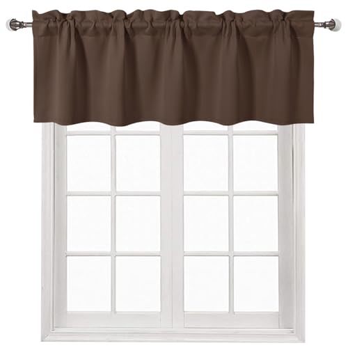 DWCN Blackout Valance for Windows Rod Pocket Window Valance Curtains for Kitchen Basement 60 x 18 inch Long,1 Panel, Brown