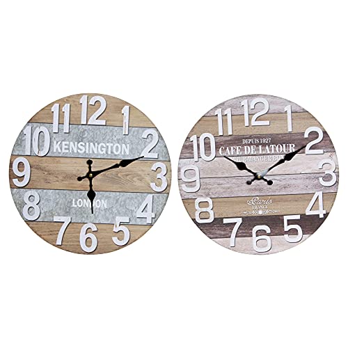 DKD Home Decor Cottage MDF Wood Wall Clock (2 Pieces) (34 x 4 x 34 cm) (Reference: S3016672)