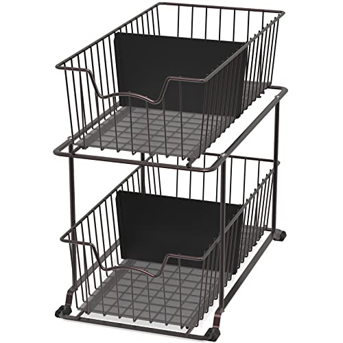Simple Houseware 2 Tier Cabinet Wire Basket Drawer Organizer, Brown