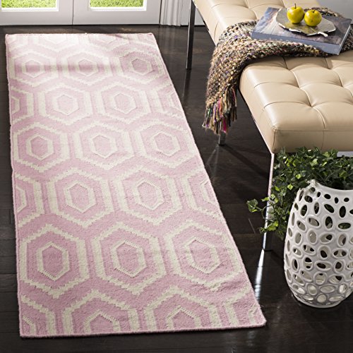 Safavieh Contemporary Indoor Flatweave Runner Area Rug, Dhurrie Collection, DHU556, in Pink / Ivory, 76 X 244 cm for Living Room, Bedroom or Any Indoor Space