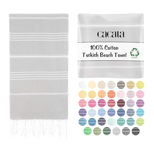 "Cacala Turkish beach towel quick dry and lightweight Best for bath, gym, yoga, swimming and camping, Silver Grey, 37"" x 70"""