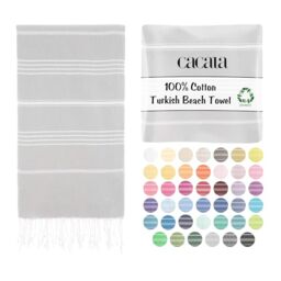 "Cacala Turkish beach towel quick dry and lightweight Best for bath, gym, yoga, swimming and camping, Silver Grey, 37"" x 70"""