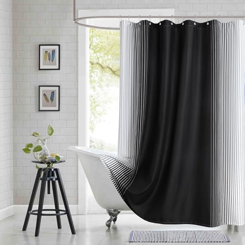 BESTRIPES Extra Long Black Shower Curtain, Modern Black and White Gradient Vertical Stripe Waterproof Polyester Shower Curtains for Bathroom, 72x84 Inches