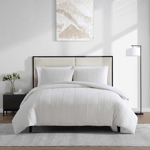 Vera Wang Naturally Soft Cotton Matching Pillowcases, Crisp & Smooth w/a Lightweight Feel, 3 Piece Bed Set, Tucks Beige, Queen