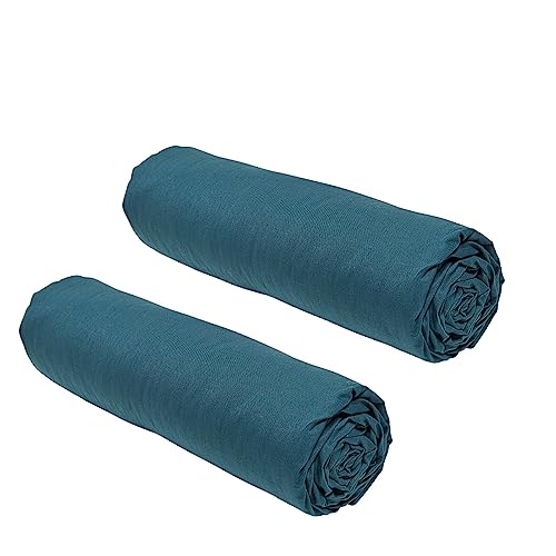 TODAY Essential Set of 2 Fitted Sheets 140 x 190 cm for Double Bed, 100% Cotton Peacock
