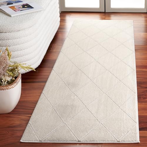 Safavieh Contemporary Rug for Living Room, Dining Room, Bedroom - Revive Collection, Short Pile, in Ivory, 62 X 240 cm