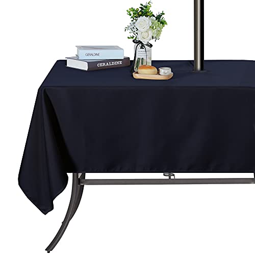 SARAFLORA Outdoor and Indoor Tablecloth -60x102 inch Navy, Wrinkle Free Washable Waterproof Table Cloth with Umbrella Hole and Zipper Rectangle Table Cover for Spring/Summer/Patio/Picnic/BBQS/Party