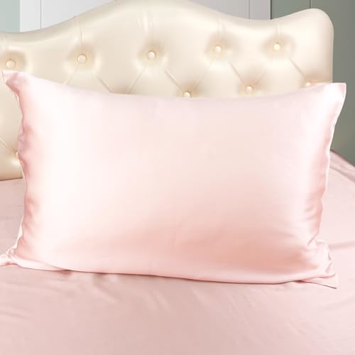 ESASILK 100% Mulberry Silk Pillowcase for Hair and Skin, 20x26'' Single Side Pure Silk Pillow Cover with 100% Viscose Made from Bamboo Underside, 1 Pack (Pink, Twin)